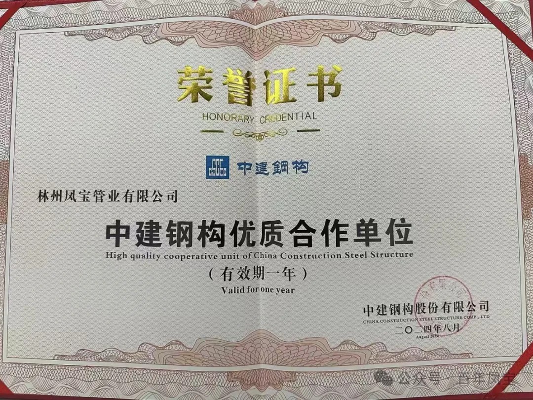 乐竞(中国)管业获评“中建钢构优质合作单位”